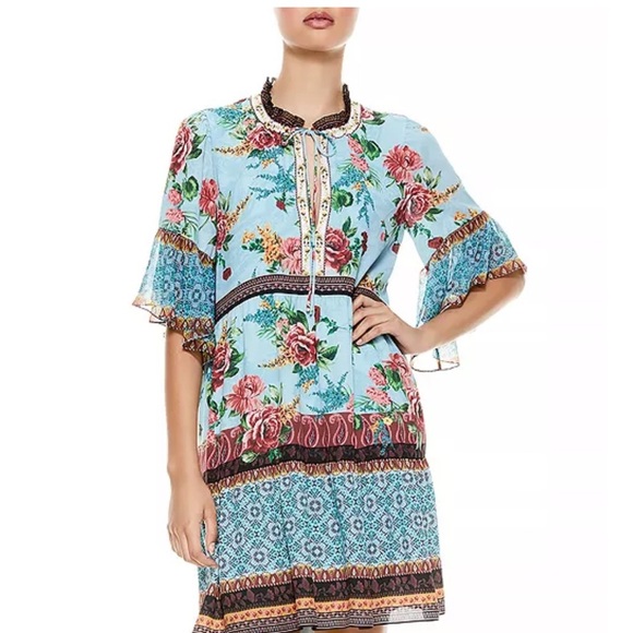 Alice + Olivia Glory Printed Tiered Bohemian Dress with Ruffle Sleeves - Picture 1 of 14